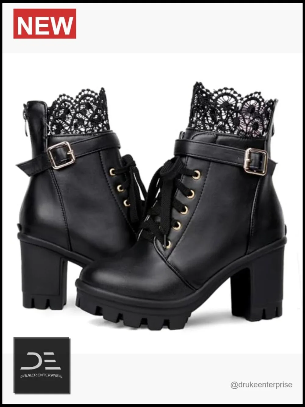 Chunky Platform High Heel Boots Lace Up Gothic Ankle Booties Block Heel Buckle - Picture 6 of 7